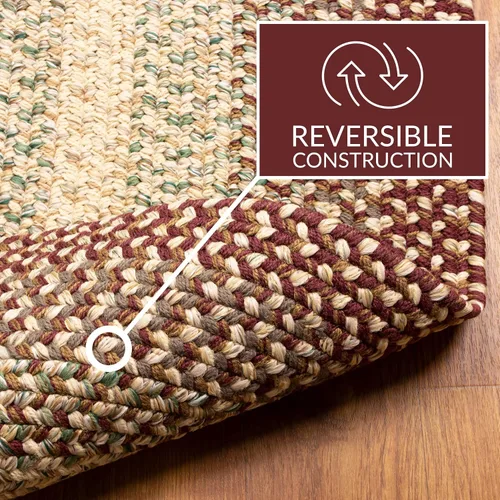 Miniatura 7 de Super Area Rugs Alfombras Trenzadas Alfombra de Cocina Estilo Granja - Alfombra Trenzada Ridgewood para Sala de Estar - Reversible - Borgoña / Beige