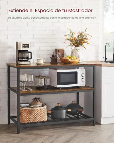 Miniatura 5 de VASAGLE UKKI01BX - Isla de cocina con 3 estantes, estante de cocina de 47.2 pulgadas de ancho con gran encimera, estructura de acero estable, diseño