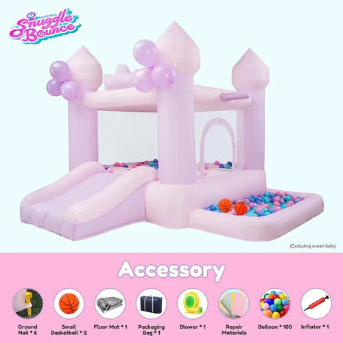 Miniatura 2 de Casa de Rebote Inflable de 9 Pies Rosa/Morada, Trampolín para Niños Pequeños Adecuado para Niños de 3-6 Años, Regalos de Fiesta