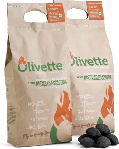 Olivette - Briquetas de carbón orgánico reutilizables para asar a la parrilla, certificado USDA, subproducto de árbol de olivo reciclado, listas