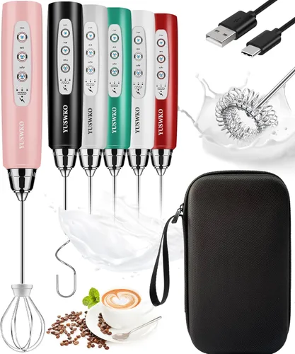 Miniatura 44 de YUSWKO - Espumador de leche recargable de mano con 3 cabezas, mezclador de bebidas con 3 velocidades ajustables para latte, cappuccino, chocolate