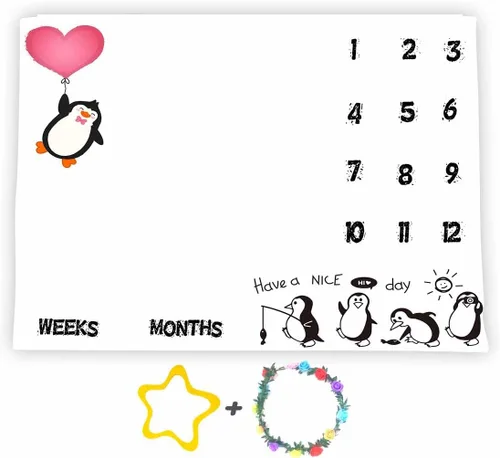 Miniatura 10 de BTYYSS31 - Manta mensual de hitos mensuales de pingüino, franela suave de 48 x 40 pulgadas, corazón de amor rojo, regalos para mamá recién nacida