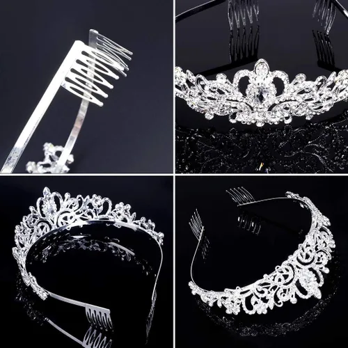 Miniatura 6 de COCIDE Diadema de cristal con coronas de tiara, corona de diamantes de imitación de princesa con peines, diademas de novia, boda, graduación, fiesta