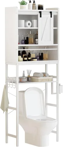 Miniatura 9 de AWQM Gabinete de almacenamiento sobre el inodoro, organizador de gabinete de baño con estante ajustable, soportes de inodoro independientes Blanco