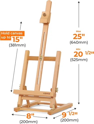 Miniatura 3 de VISWIN Caballete de mesa con marco en H de 25 pulgadas para pintar, caballete de mesa de madera de haya ajustable, caballete de arte portátil
