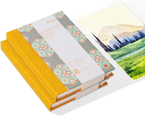 Arrtx - Paquete de 2 cuadernos de bocetos de acuarela, 5.35 x 3.86, 140 libras, 300 GSM, papel 100% algodón, prensa en caliente, 40 hojas, diario de