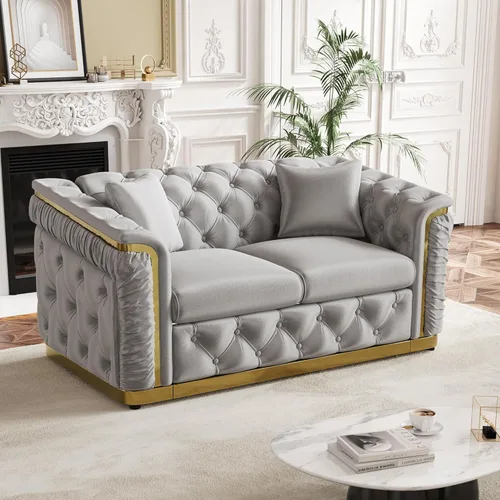 Miniatura 11 de Juego de 2 sofás Chesterfield de lujo, sofá victoriano copetudo negro y dorado, moderno de mediados de siglo, juego de sofás de 3 plazas para sala
