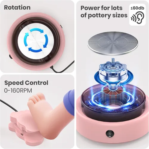 Miniatura 3 de Skirfy Mini Torno de Alfarería para Principiantes Adultos con Pedal de Pie, Máquina de Cerámica de 9.5" para Niños, Manualidades que Brillan
