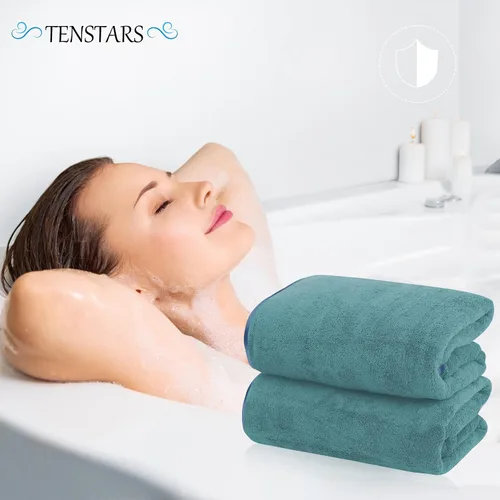 Miniatura 5 de TENSTARS Toallas de baño de seda con dobladillo para baño en liquidación - 27 x 55 pulgadas, ligeras, finas y de secado rápido, toalla absorbente