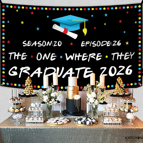 Miniatura 6 de KatchOn, Telón de fondo The One Where They Graduate 2026 – Xtragrande, 72 x 44 pulgadas, pancarta de graduación clase de 2026, decoraciones de Negro