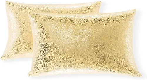 Miniatura 43 de Xinrjojo Juego de 2 almohadas brillantes en negro y dorado, almohadas suaves y brillantes decorativas, juego de fundas de almohada cuadradas negras