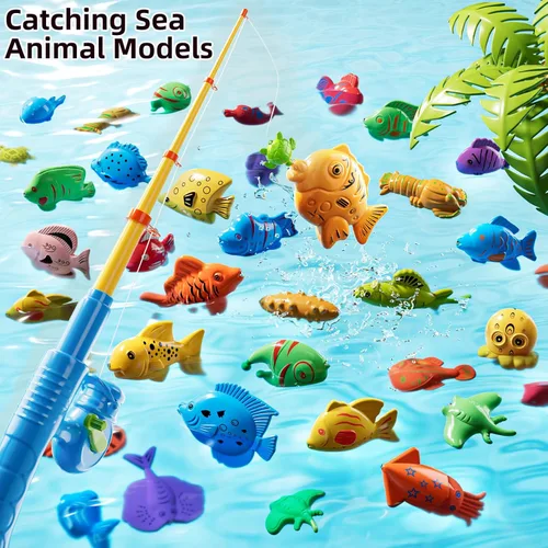 Miniatura 3 de TEMI Juego de pesca magnética para niños de 4 a 8 años, juguetes de peces para niños de 3 a 5 años, caña de pesca flotante para bañera, mesa de agua