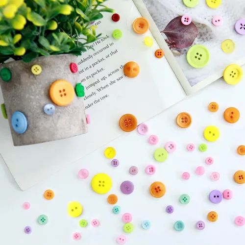 Miniatura 3 de Botones Greentime para manualidades, 250~300 piezas de colores mixtos, botones redondos de resina de 2 y 4 agujeros para costura pintada a mano