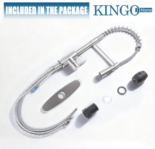 Miniatura 7 de KINGO HOME Grifo de fregadero de cocina con rociador extraíble, grifo de barra de acero inoxidable de níquel cepillado de una sola manija, grifos
