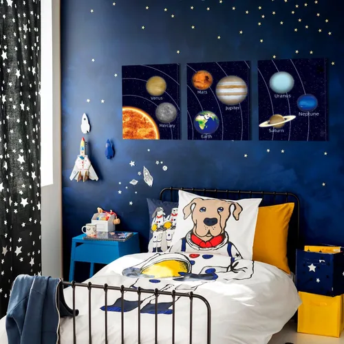 Miniatura 3 de KAIRNE Juego de 3 pinturas artísticas enmarcadas para habitación espacial de niños (12 x 16 pulgadas), imágenes de planetas, sistema solar, póster