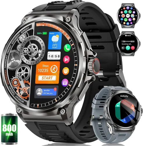 Miniatura 10 de LIGE Reloj inteligente militar para hombre, 1.85 pulgadas HD/800 mAh batería inteligente relojes para Android iOS