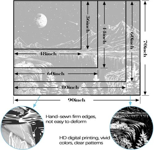 Miniatura 7 de Zussun Tapiz blanco y negro con noche estrellada, tapices de montaña para dormitorio, estética de luna y estrellas, tapiz para colgar en la pared