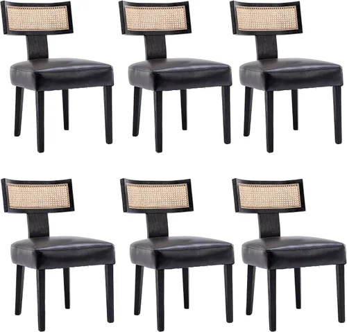 Miniatura 30 de BESTANO Juego de 2 sillas de comedor de ratán, modernas sillas de comedor de madera negra de mediados de siglo, sillas de comedor tapizadas de tela