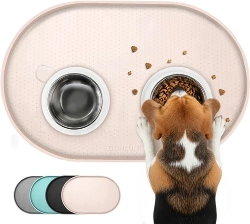 Miniatura 16 de Conlun Tapete de comida para perros, bordes elevados de 1/2 pulgada, tapete de alimentación para gatos para contención de derrames, tapete