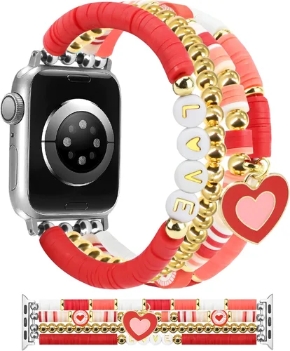 Miniatura 20 de Newlibery - Pulseras de cuentas compatibles con Apple Watch de 38 mm, 40 mm, 41 mm, 42 mm (S10/11) Correa elástica estirada hecha a mano para mujer