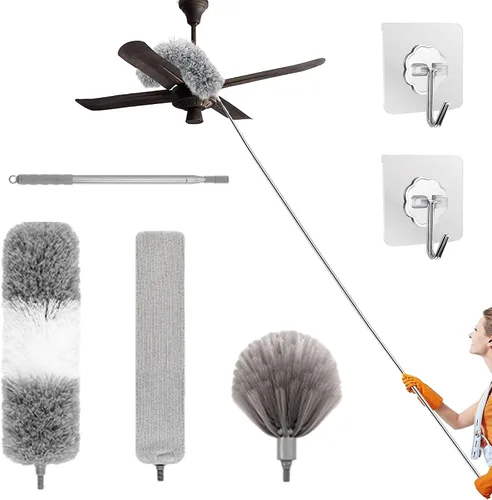 Miniatura 10 de Plumero de microfibra curvada retráctil lavable, plumero de microfibra con poste de extensión, plumero de plumas de microfibra, reutilizable