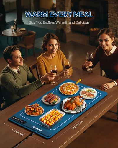 Miniatura 2 de Alfombrilla de calentamiento de alimentos, bandeja de calefacción de silicona con 7 ajustes de temperatura, almohadilla térmica rápida de superficie