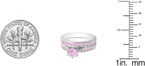 Miniatura 2 de Dazzlingrock Collection Juego de anillos de compromiso redondos de zafiro rosa para mujer en oro de 14 quilates