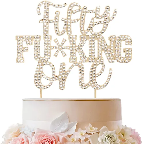 Miniatura 32 de LINGTEER Veintiún divertidos adornos dorados para tartas con diamantes de imitación – Saludos a los 21 años de edad, decoración de centros de mesa