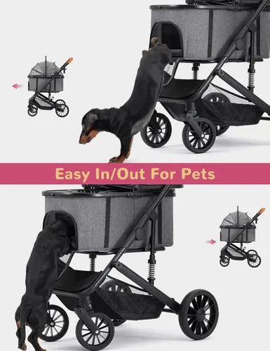 Miniatura 7 de Cochecito para perros pequeños y medianos de hasta 60 libras, cochecito plegable para mascotas con 4 ruedas con transportador desmontable