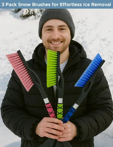 Miniatura 6 de Autovir Cepillo de nieve de 27 pulgadas y raspadores de hielo para parabrisas de automóvil (paquete de 3), raspador de ventana con agarre ergonómico