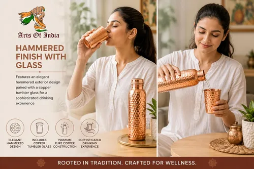 Miniatura 6 de Pure Copper Water Bottle with Copper Tumbler - 34 Oz Extra Large - Ayurvedic Vessel For Drinking - Drink More Water, Lower Your Sugar Intake And