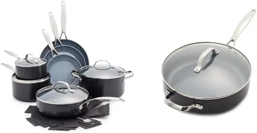GreenPan Valencia Pro - Juego de ollas y sartenes de cerámica anodizada dura y saludable, antiadherente, de 11 piezas, cerámica anodizada dura,