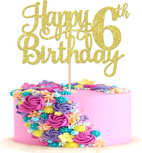 Miniatura 19 de 1 pieza de decoración de pastel de feliz 6º cumpleaños con purpurina para 6 años, palillo de pastel número 6, fabulosa decoración de pasteles