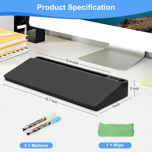 Miniatura 6 de Pizarra blanca de cristal de escritorio con almacenamiento, tablero de escritorio con soporte para teclado de computadora, pizarra blanca de borrado