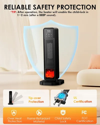 Miniatura 2 de Calentador de espacio 2026, calentador portátil de 1500 W con control remoto, calentador eléctrico de calefacción silenciosa para interiores, calor