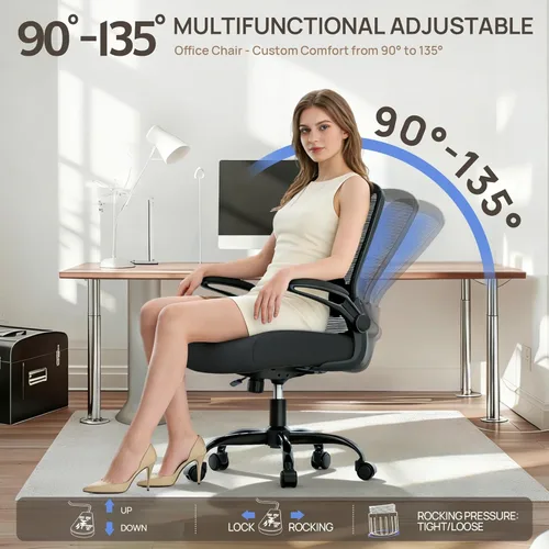 Miniatura 5 de Mimoglad Silla de oficina ergonómica – Silla de escritorio con reposabrazos abatibles y reclinable de 135°, soporte lumbar ajustable – Silla