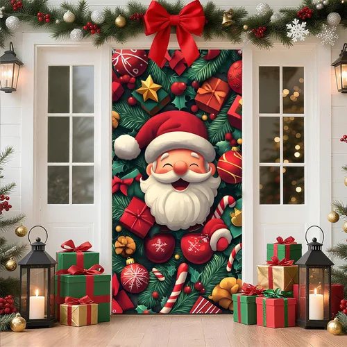 Miniatura 12 de Cubierta de Puerta de Navidad Papá Noel Muñeco de Nieve Árbol de Navidad Corona Pancarta Decoración de Vacaciones de Invierno para Puerta Principal