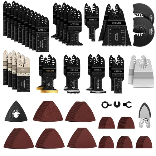 Miniatura 9 de KELIN 118 PCS Juego de Cuchillas Multiherramienta de Corte y Papel de Lija Accesorios de Herramientas Oscilantes Universales Cuchillas de Sierra