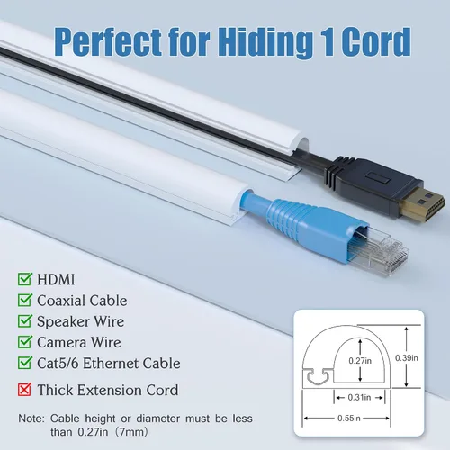 Miniatura 2 de Ocultador de un cable de pared de 39 pulgadas, cubierta de cable de TV de silicona suave, ocultador de alambre autoadhesivo para ocultar cables a lo