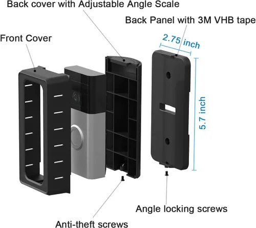 Miniatura 2 de Soporte adhesivo para timbre de puerta compatible con timbre de video 1/2/3/4 de ángulo ajustable para timbre de puerta, soporte de montaje