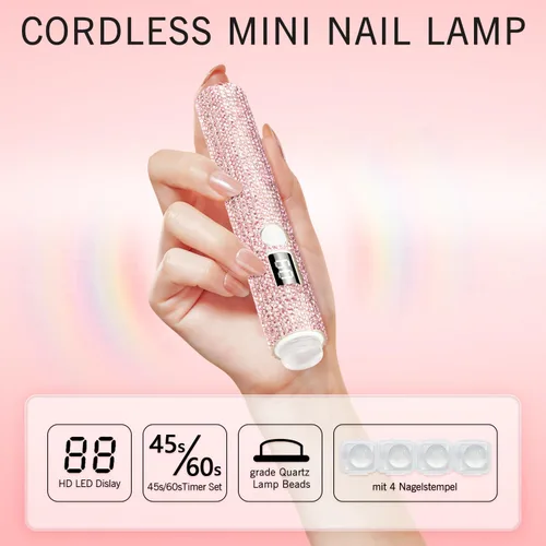 Miniatura 2 de Luz UV de mano para uñas de gel, lámpara de uñas UV con purpurina, mini lámpara de uñas de gel portátil inalámbrica para curado rápido, secador