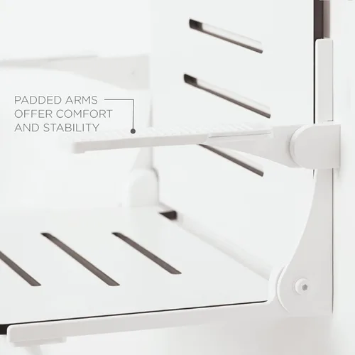 Miniatura 4 de Seachrome Silhouette Comfort Plus Asiento plegable resistente para ducha de montaje en pared con reposabrazos y patas, asiento blanco con marco