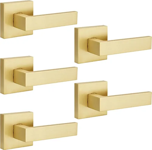 Miniatura 26 de EHOMEWARE 8 paquetes de manijas de puerta interior sin llave en acabado de latón satinado, manija de puerta de armario, palanca de puerta de paso