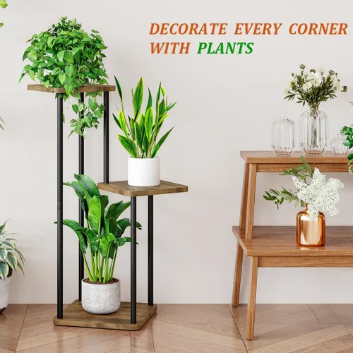 Miniatura 6 de AZERPIAN - Soporte para plantas de 3 niveles, estante de metal para plantas de interior, para múltiples plantas, soportes de esquina para flores