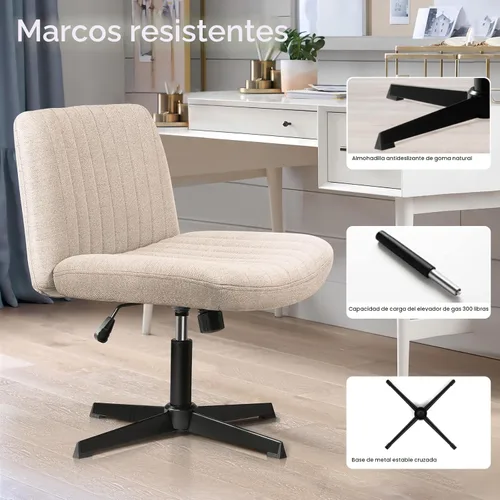 Miniatura 4 de PUKAMI Silla Criss Cross, Silla de Escritorio de Oficina Cómoda con Patas Cruzadas Sin Ruedas, Tela Moderna Giratoria Altura Ajustable Respaldo