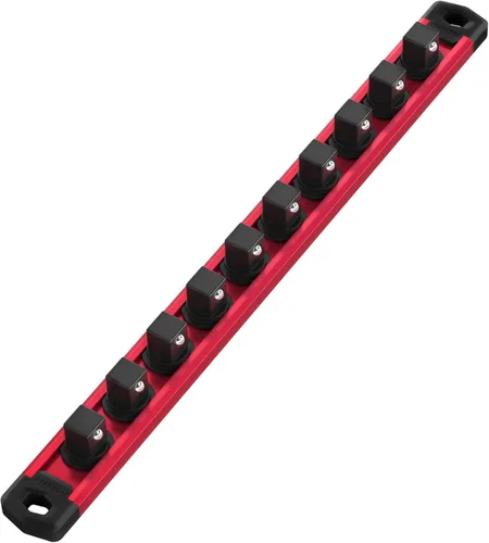 WORKPRO Organizador magnético de llaves de vaso, riel de llaves de aleación de aluminio de 1/2 pulgada, soporte para llaves de vaso de servicio Rojo