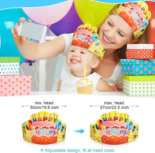 Miniatura 3 de Zonon 36 coronas de cumpleaños para niños, ajustables, coloridos, sombreros de feliz cumpleaños para fiestas escolares