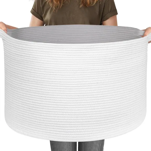 Miniatura 9 de MEGASKET Cesta grande de manta negra, 22 x 22 x 14 pulgadas, contenedor de cuerda tejida para almacenamiento, caja de almacenamiento de juguetes