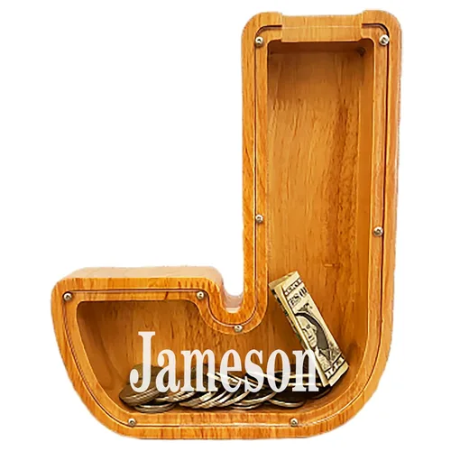 Alcancia personalizada grande de madera con letras, alcancía para monedas, alcancía personalizada con nombre, puede ser utilizada como regalo de J