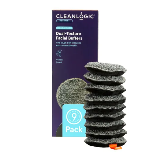 CleanLogic Bath & Body - Almohadillas faciales exfoliantes de doble textura con infusión de carbón, esponjas faciales para limpiar y suavizar la